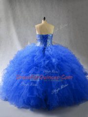 Floor Length Royal Blue Sweet 16 Dress Sweetheart Sleeveless Lace Up
