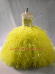 Green Sweetheart Lace Up Beading and Ruffles Quince Ball Gowns Sleeveless