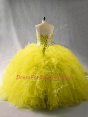 Green Sweetheart Lace Up Beading and Ruffles Quince Ball Gowns Sleeveless