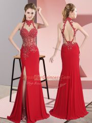Elegant Red Sleeveless Floor Length Lace and Appliques Backless