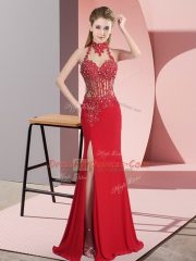 Elegant Red Sleeveless Floor Length Lace and Appliques Backless