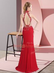 Elegant Red Sleeveless Floor Length Lace and Appliques Backless
