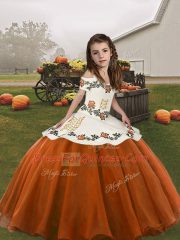 Beauteous Floor Length Rust Red Little Girls Pageant Dress Straps Sleeveless Lace Up