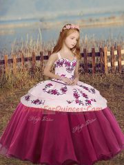 Attractive Ball Gowns Child Pageant Dress Fuchsia Straps Sleeveless Floor Length Lace Up
