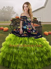High End Olive Green Sleeveless Organza Lace Up Quinceanera Dresses for Military Ball and Sweet 16 and Quinceanera