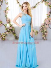 Latest Aqua Blue Sleeveless Chiffon Zipper Vestidos de Damas for Wedding Party