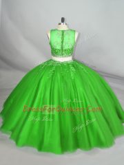 Pretty Green Scoop Neckline Beading and Appliques Sweet 16 Quinceanera Dress Sleeveless Lace Up
