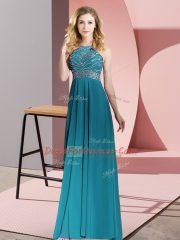 Sleeveless Backless Floor Length Beading Prom Evening Gown