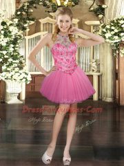 Lovely Rose Pink Sleeveless Embroidery Floor Length Quinceanera Gowns