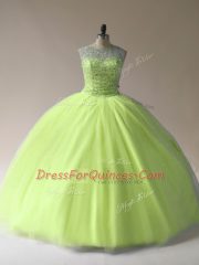Popular Yellow Green Lace Up Vestidos de Quinceanera Beading Sleeveless Floor Length