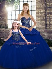 Tulle Sweetheart Sleeveless Lace Up Beading and Appliques 15 Quinceanera Dress in Royal Blue