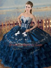 Glamorous Sleeveless Lace Up Floor Length Embroidery and Ruffles Sweet 16 Dresses