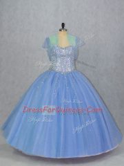 Blue Quinceanera Dresses Sweet 16 and Quinceanera with Beading Sweetheart Sleeveless Lace Up