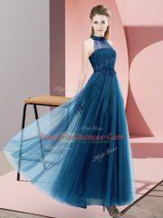 Latest Sleeveless Lace Up Floor Length Beading and Appliques Dama Dress