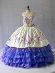 Beading and Embroidery Quinceanera Dresses Blue Lace Up Sleeveless Floor Length