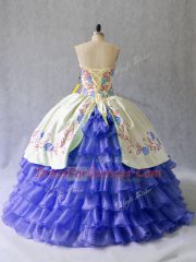 Beading and Embroidery Quinceanera Dresses Blue Lace Up Sleeveless Floor Length