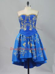 Blue Prom Dresses Prom and Party and Military Ball with Embroidery Sweetheart Sleeveless Lace Up