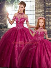 Ball Gowns Sleeveless Fuchsia Sweet 16 Dresses Brush Train Lace Up