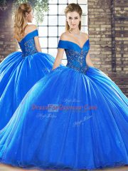 Modest Royal Blue Sleeveless Beading Lace Up Quince Ball Gowns