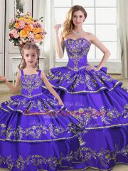 Flirting Ball Gowns Quinceanera Dress Purple Strapless Satin and Organza Sleeveless Floor Length Lace Up
