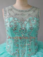 Fancy Sleeveless Beading and Ruffles Lace Up 15 Quinceanera Dress with Aqua Blue