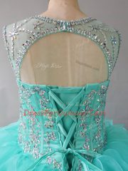 Fancy Sleeveless Beading and Ruffles Lace Up 15 Quinceanera Dress with Aqua Blue