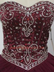 Ball Gowns 15 Quinceanera Dress Burgundy Sweetheart Tulle Sleeveless Floor Length Lace Up