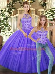 Beading Quinceanera Gowns Lavender Lace Up Sleeveless Floor Length