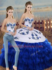 Luxurious Floor Length Two Pieces Sleeveless Royal Blue Quinceanera Dress Lace Up