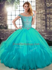 Floor Length Ball Gowns Sleeveless Aqua Blue Sweet 16 Quinceanera Dress Lace Up