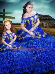 Sleeveless Lace Up Floor Length Embroidery and Ruffles Sweet 16 Quinceanera Dress