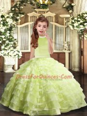 On Sale Yellow Green Sleeveless Beading and Ruffled Layers Floor Length Little Girls Pageant Dress