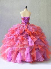 Elegant Floor Length Multi-color Ball Gown Prom Dress Organza Sleeveless Beading and Ruffles