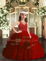 Red Sleeveless Ruffled Layers Floor Length Glitz Pageant Dress