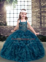 Organza Sleeveless Floor Length Pageant Gowns For Girls and Beading and Ruffles
