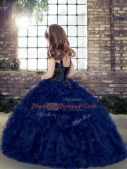 Organza Sleeveless Floor Length Pageant Gowns For Girls and Beading and Ruffles