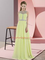 Yellow Zipper Scoop Beading Prom Gown Chiffon Sleeveless