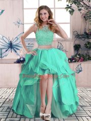 Chic Sleeveless Beading and Lace and Ruffles Zipper