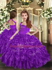 Purple Sleeveless Floor Length Ruffles Lace Up Child Pageant Dress