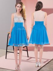 Discount Baby Blue Empire Scoop Sleeveless Chiffon Mini Length Side Zipper Beading Vestidos de Damas