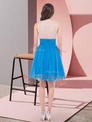 Discount Baby Blue Empire Scoop Sleeveless Chiffon Mini Length Side Zipper Beading Vestidos de Damas