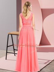 Sophisticated Olive Green Empire Chiffon Scoop Sleeveless Beading and Appliques Floor Length Zipper Quinceanera Dama Dress