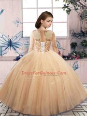 Blue Mermaid Tulle Scoop Sleeveless Beading Floor Length Lace Up Little Girls Pageant Dress Wholesale