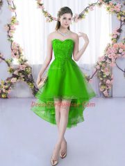 Adorable Green Sleeveless High Low Lace Lace Up Quinceanera Court Dresses