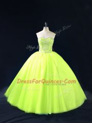 Adorable Yellow Green Sleeveless Beading Floor Length 15 Quinceanera Dress