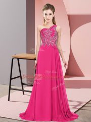 Empire Dress for Prom Hot Pink One Shoulder Chiffon Sleeveless Floor Length Side Zipper