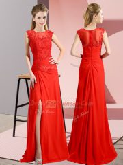 Cute Beading Prom Gown Red Zipper Sleeveless Floor Length