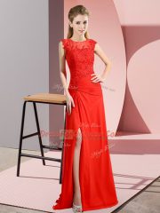 Cute Beading Prom Gown Red Zipper Sleeveless Floor Length