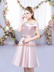 Bowknot Dama Dress Baby Pink Lace Up Sleeveless Mini Length