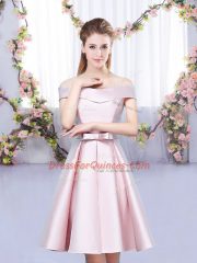 Bowknot Dama Dress Baby Pink Lace Up Sleeveless Mini Length